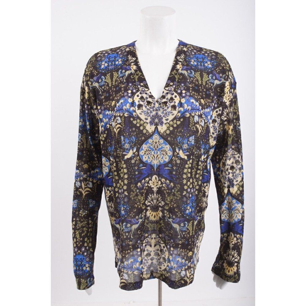 ETRO Milano Womens Top Shirt Size 42 US 6 Blue Bird Print Multicolor Floral NWT